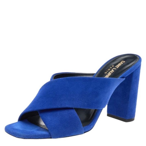 Saint Laurent Shoes - Saint Laurent Royal Blue Suede Mules